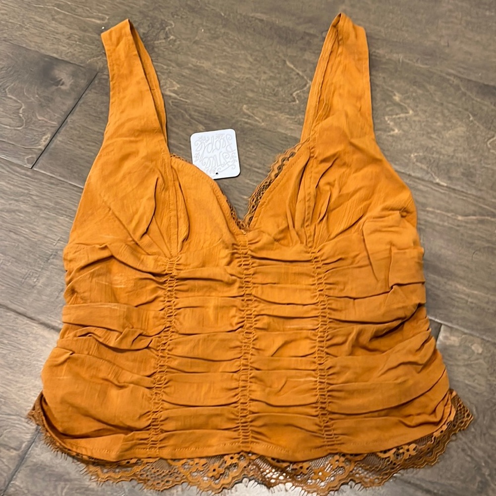 NWT Free People Ruched Lace Trim Crop Top